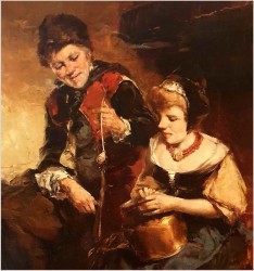 Scena rodzajowa we wnętrzu - Dickmeis Gerhard (1918 - 1978)