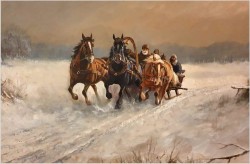 Niemieckie malarstwo aukcyjne! Pędząca Trojka - Georg  Wegener *1917