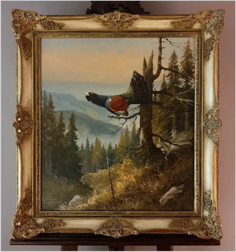 Niemieckie malarstwo aukcyjne! Głuszec na drzewie - Georg Wegener *1917