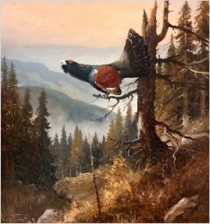 Niemieckie malarstwo aukcyjne! Głuszec na drzewie - Georg Wegener *1917