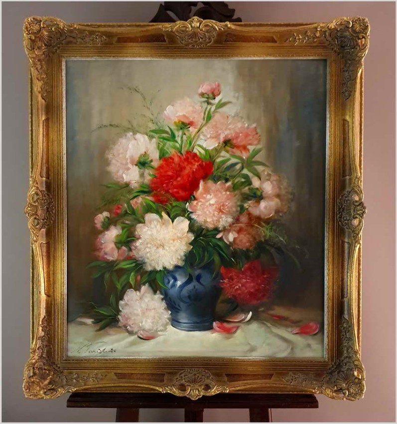 Malarstwo aukcyjne! Pałacowy bukiet Piwonii ~ Nicole Parisini *1924