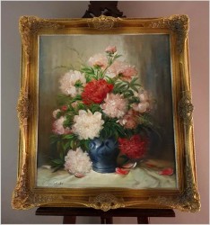 Malarstwo aukcyjne! Pałacowy bukiet Piwonii ~ Nicole Parisini *1924