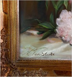 Malarstwo aukcyjne! Pałacowy bukiet Piwonii ~ Nicole Parisini *1924