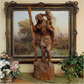 MONUMENTALNA! DUŻA STARA RZEŹBA W DRZEWIE, ŚWIĘTY KRZYSZTOF (78CM.)