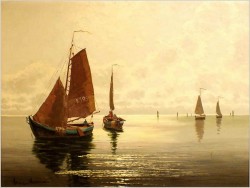 ŁODZIE RYBACKIE NA MORZU - ERNST HUGO LORENZ MUROWANA (1872-1950)