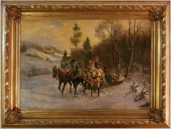 Stary obraz olejny! Trojka w zimowej scenerii - G.v.Bochmann XIXw.