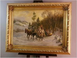 Stary obraz olejny! Trojka w zimowej scenerii - G.v.Bochmann XIXw.
