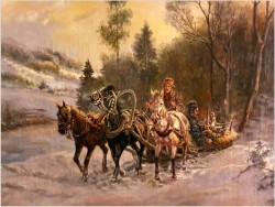 Stary obraz olejny! Trojka w zimowej scenerii - G.v.Bochmann XIXw.
