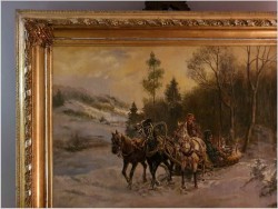 Stary obraz olejny! Trojka w zimowej scenerii - G.v.Bochmann XIXw.