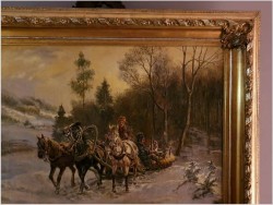 Stary obraz olejny! Trojka w zimowej scenerii - G.v.Bochmann XIXw.