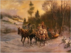 Stary obraz olejny! Trojka w zimowej scenerii - G.v.Bochmann XIXw.