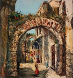 Stare malarstwo orientalne! Szpachla, Uliczkami Marakeszu - Constantino PROIETTO (1910-1979)