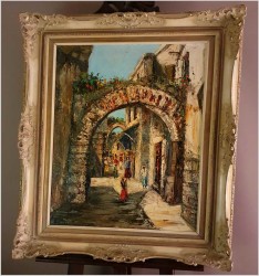 Stare malarstwo orientalne! Szpachla, Uliczkami Marakeszu - Constantino PROIETTO (1910-1979)