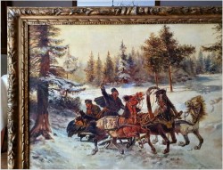 Uwaga duże malarstwo! 142cmx122cm - Rosyjska Trojka w zimowej scenerii - XIXw.