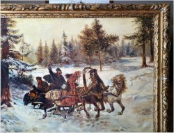 Uwaga duże malarstwo! 142cmx122cm - Rosyjska Trojka w zimowej scenerii - XIXw.