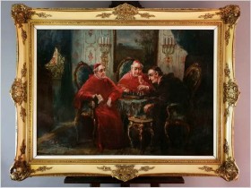 Scena rodzajowa! Gra w szachy u Kardynała - Dietrich Fritz, (German, XIXw.) 
