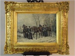 Batalistyka! Piękny zimowy obraz z wojskiem - Lucien pierre Sergent (1849-1904)