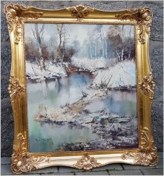 Tajemnicza Leśna Rzeka w zimowym krajobrazie - H. Fischer  62. (Technika Szpachlowa)