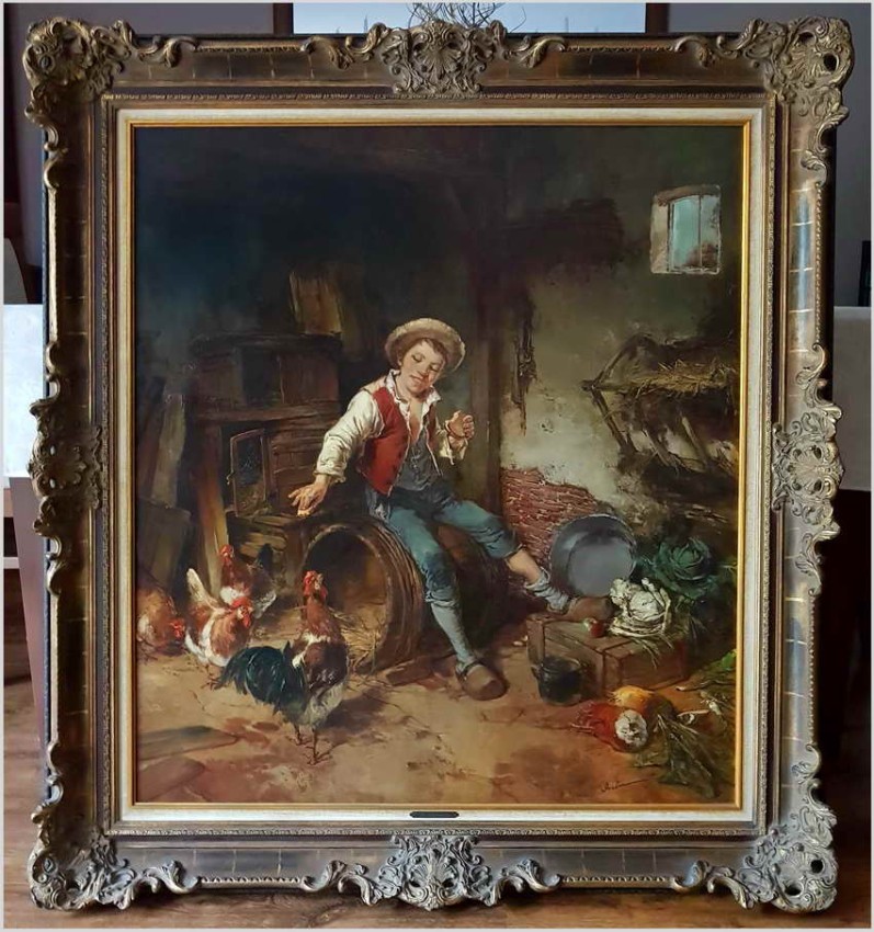 Malarstwo Aukcyjne! Chłopiec w Kurniku - Dickmeis Gerhard (Heinsberg 1918 - 1978 Jülich) Rozmiar XXL