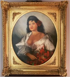 UNIKAT! ORYGINALNE HISZPAŃSKIE MALARSTWO - PORTRET PIĘKNEJ HISZPANKI (79cm x 69cm)