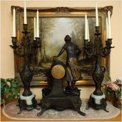 POLECAMY! PAŁACOWY ORYGINALNY ZEGAR Z KANDELABRAMI ART NOUVEAU 1900r.