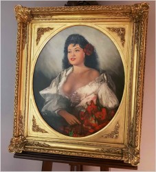 UNIKAT! ORYGINALNE HISZPAŃSKIE MALARSTWO - PORTRET PIĘKNEJ HISZPANKI (79cm x 69cm)