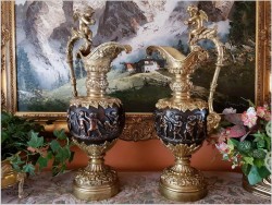 Piękny Komplet z Brązu, Dużych Pałacowych Amfor z Putto (20kg)