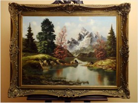 MALARSTWO NIEMIECKIE! PIĘKNY KRAJOBRAZ ALPEJSKI - sygn Warnoth XXw.