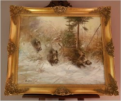 Rarytas Zimowy! Uciekające Dziki - W.v.Kamp (99cm X 89cm)
