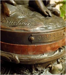 SYGNOWANA LAMPA NAFTOWA Z FIGURĄ ORFEUSZA - Par Bruchon (XIXw.)