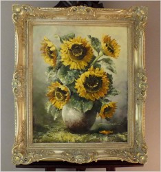 PAŁACOWY BUKIET KWIATÓW, SŁONECZNIKI W WAZONIE - (NIEMCY XXw.)