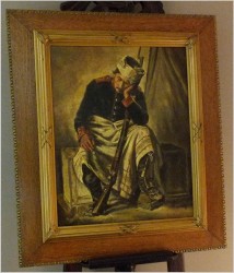 POLECAMY WYJĄTKOWY OBRAZ OLEJNY! WOJNA NAPOLEOŃSKA, ZRANIONY ŻOŁNIERZ - CARL FRANZ BAUER (Wien, 1879-1954)