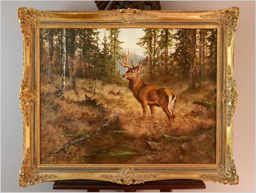 Malarstwo Aukcyjne! Jeleń Na Rykowisku - oryg. Georg Majewicz (1897-1965)