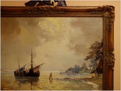 UNIKATOWY TEMAT! ŁODZIE ŻAGLOWE W ZATOCE -  Carol SPREE ur.1907r