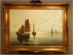 ŁODZIE RYBACKIE NA MORZU - ERNST HUGO LORENZ MUROWANA (1872-1950)