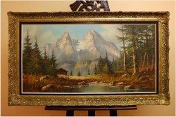 MALARSTWO NIEMIECKIE! PANORAMICZNY KRAJOBRAZ ALPEJSKI 118cm x 68cm