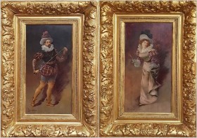 UNIKAT!!! PARA SECESYJNYCH OBRAZÓW - Ecole française, Henri DE BRÉVAL (XIX-XX)