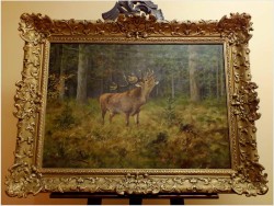 MALARSTWO AUKCYJNE! JELEŃ NA RYKOWISKU - Georg Majewicz (1897 - 1965 Niemcy)