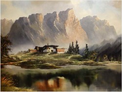 POLECAMY! REALISTYCZNY KRAJOBRAZ ALPEJSKI - J.E.LEMKE *1916r.
