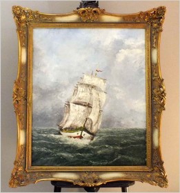 PIĘKNA MARINA! ŻAGLOWIEC NA PEŁNYM MORZU - TECHNIKA OLEJNO-SZPACHLOWA ( NIEMCY XXw.)