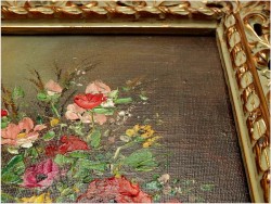 PIĘKNY BUKIET KWIATÓW W AŻUROWEJ RAMIE - sygn. Renier (XXw.)