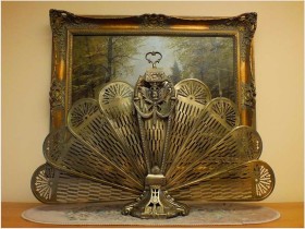 MOSIĘŻNY ROZKŁADANY PAW, OSŁONA DO KOMINKA W STYLU EMPIRE ~ FRANCJA Ipoł. XXw.