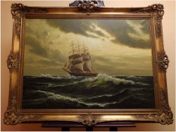 POLECAMY!  - DUŻYCH ROZMIARÓW PIĘKNY OBRAZ MARYNISTYCZNY XXw. (119cm x 89cm)