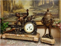 POLECAMY! FRANCUSKI ZEGAR KOMINKOWY Z WAZAMI ~  L&F MOREAU XIXw.