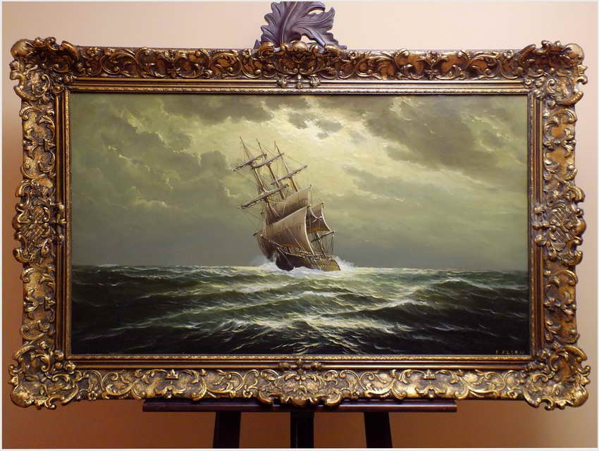 PIĘKNA MARINA! ŻAGLOWIEC NA PEŁNYM MORZU - ERNST ALSEN (1920 - 1989)