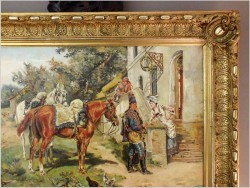 Malarstwo Rodzajowe! Huzar i Dziewczyna - Angelo Jank (1868-1940)