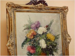 MALARSTWO WĘGIERSKIE, CHRYZANTEMY W WAZONIE - FERENC SZEKELY (1900-1988 Hungary)