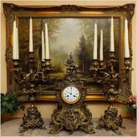 POLECAMY! PAŁACOWY DUŻY ZEGAR NEOROKOKO Z KANDELABRAMI ~ FRANCJA 1890r. ZŁOTY MEDAL ~ (Medaille d'or)