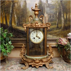 MEDALOWY WYJĄTKOWY OKAZ! FRANCUSKI ZEGAR Z ZIELONYM ONYX! VINCENTI&CIE1855r.