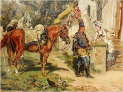 Malarstwo Rodzajowe! Huzar i Dziewczyna - Angelo Jank (1868-1940)